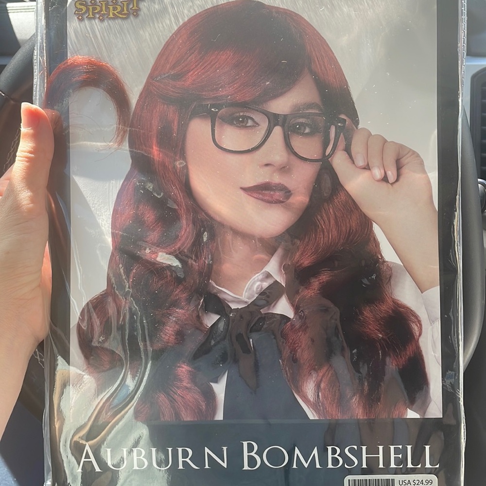 Auburn wig.